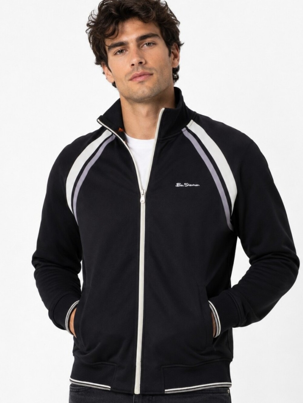 Ben Sherman Men's Black Track Jacket with Contrast Stripes (Size:med)